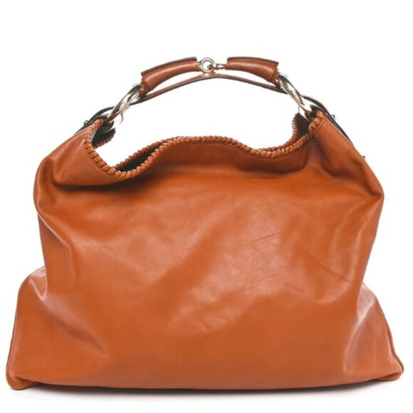 Gucci Calfskin Large Horsebit Chain Hobo Brown